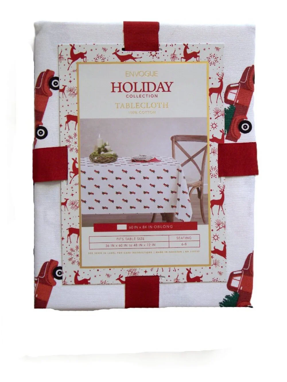 Envogue Holiday Collection Tablecloth 60 x 84 inches Red Pickup Truck Tree